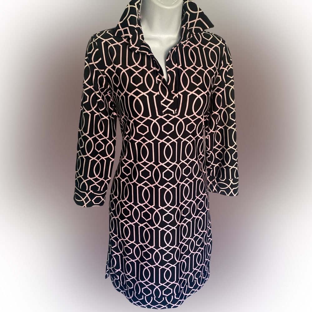 Jude Connally Black and Pink Geometric Dress-XS pink black , polyester spandex